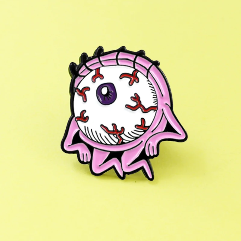 Red Bloodshot Gory Eyeball Monster Pins Brooch Horror Pink Big One-eyed Long Eyelashes monster Enamel pins for kids backpack Bad