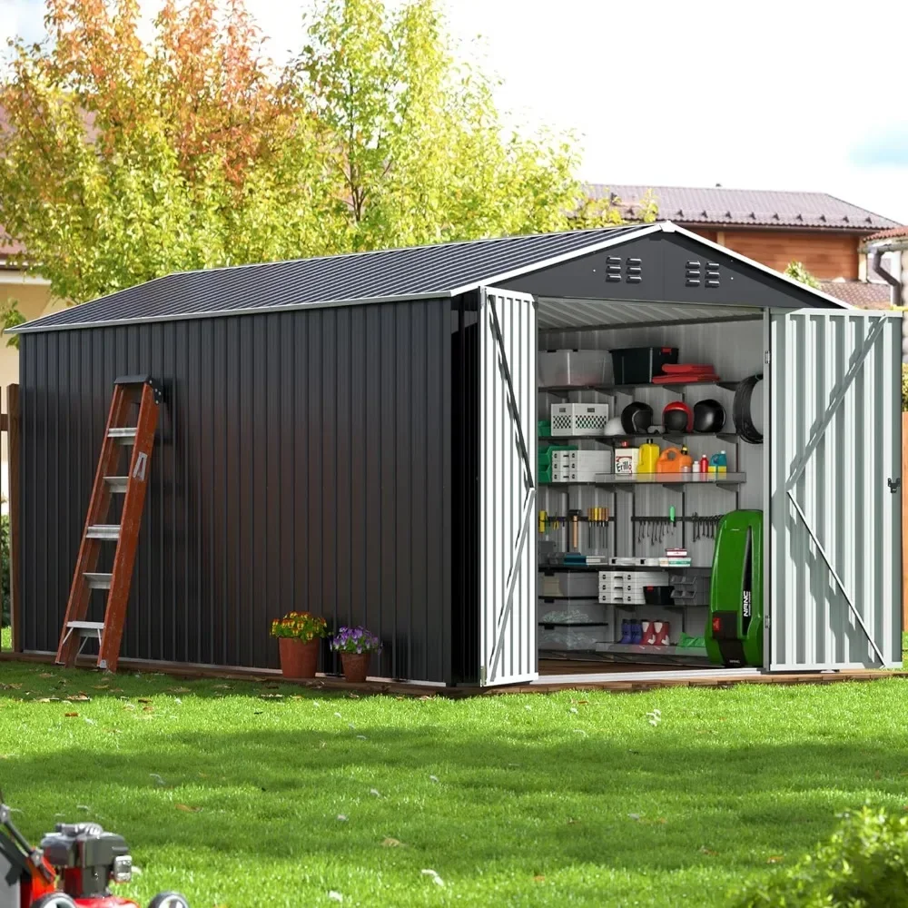 12x8 FT Outdoor Storage Shed Large Garden Shed With Lockable Doors Metal Tool Sheds for Backyard Garden Patio Lawn Tools Home