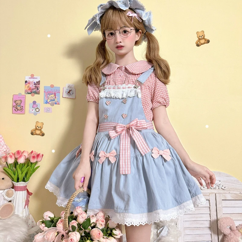 Japanese Kawaii Lolita Dress Women Sweet Bow Lace Ruffles Harajuku Y2k Sleeveless Strap Dresses Cute Party Mini Princess Dresses
