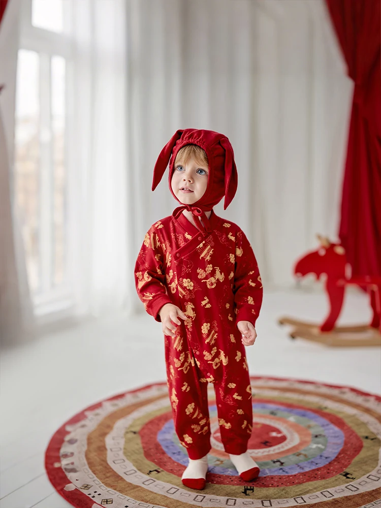 

Китайская детская осенняя одежда, комбинезон из чистого хлопка для младенцев, на празднование первого месяца, празднование ста дней, на первый день рождения