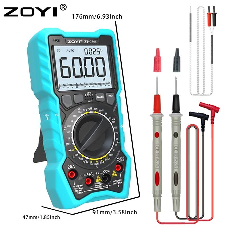 ZOYI980L Új automata Lőtér Indukciótényező multimeter Kondenzátor Trióda Magas Alaposság Digitális anti-burn multimeter Elektrikus