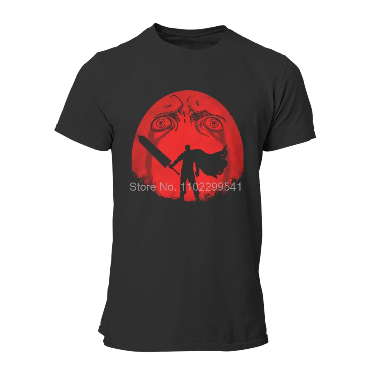 Men's T-shirt Black Swordsman Under a Red Moon Fashion Short Sleeve T-shirts Men Cotton Tshirt Tees Tops Harajuku Streetwear