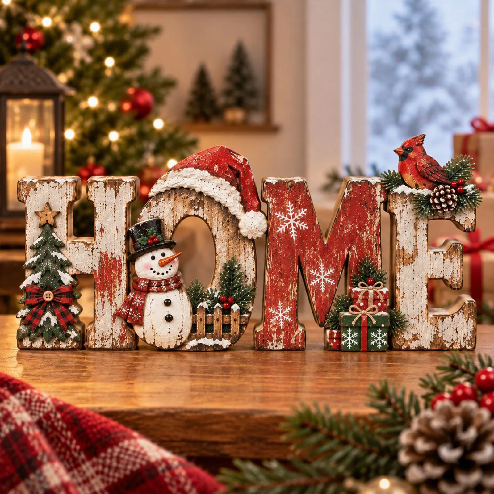 2D Wooden Sign Christmas Tabletop Decor Snowman Bird Wooden Plaque Ornament Rustic Xmas Mantel Tiered Tray Decoration