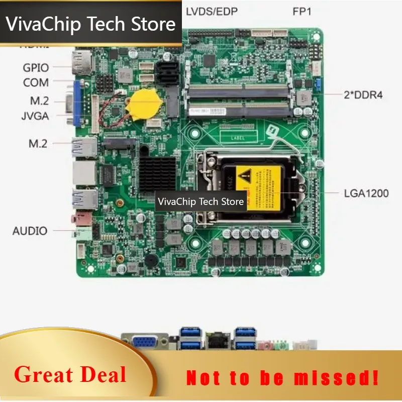 VivaChip TechH410 Mini-ITX Motherboard 10th Core I3/i5/i7/i9 LGA1200 CPU IPC SBC Embedded Ultra-thin Mainboard With COM LAN DC12