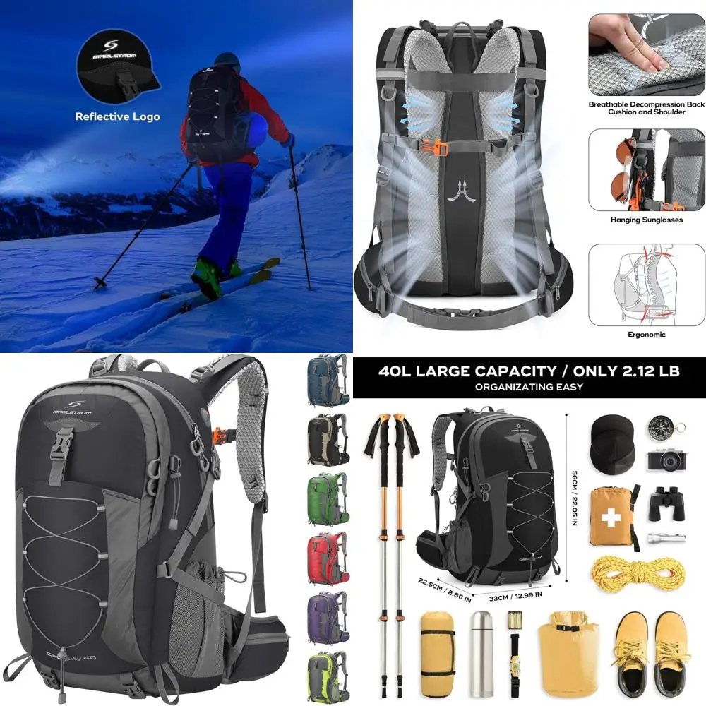 

Водонепроницаемый походный рюкзак на 40 л, легкий туристический рюкзак с чехлом от дождя, черный