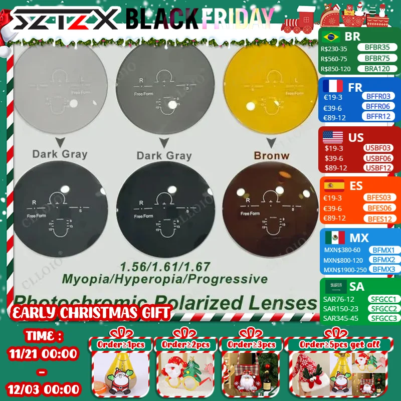 SZTZX Photochromic Polarized Series Myopia Hyperopia Progressive Lens 1.56 1.61 1.67 Prescription CR-39 Resin Aspheric Lenses