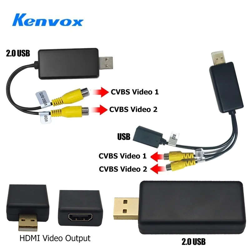 Kenvox Android Usb Video Output RCA Line Cable AV HDMI OUT For Car Radio Multimedia Roof mout Headrest Screen USB to RCA Adapter