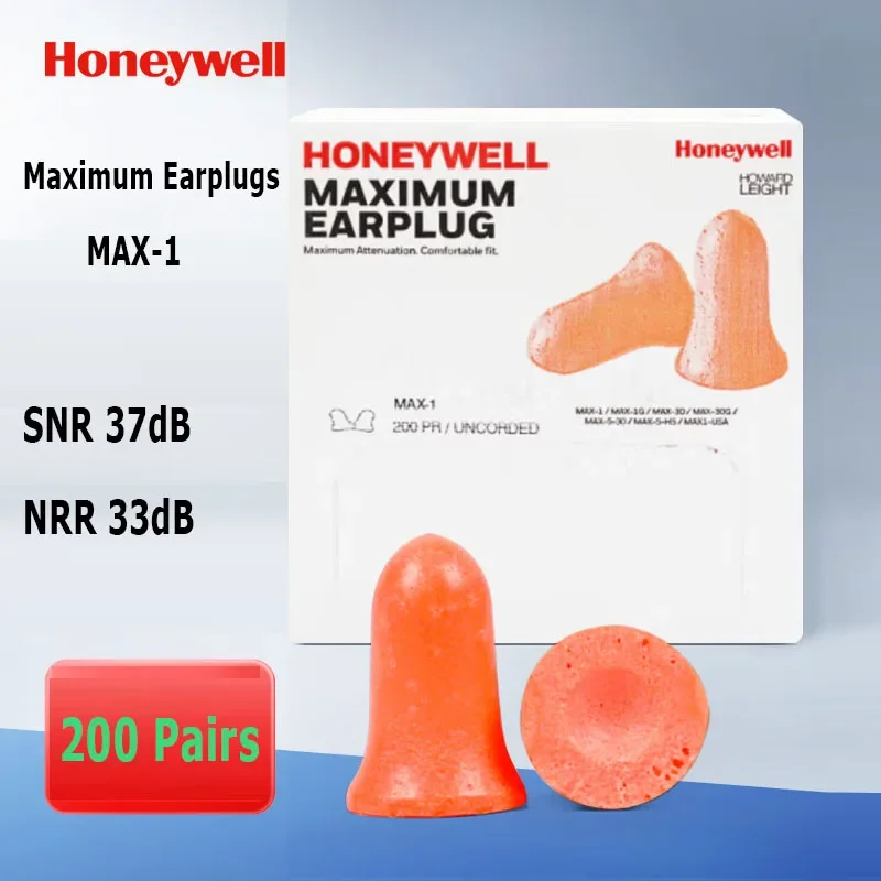 

200 Pairs Honeywell Maximum Earplugs MAX-1 Earmuff SNR 37dB NRR 33dB Noise Reduction Snore-Proof Ear Stopper Soft Foam Ear Plugs