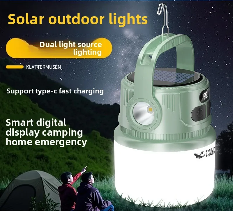 Multifunctional live camping light Outdoor collection plate camping light Solar rechargeable camping light