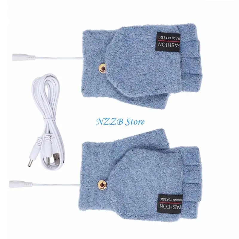 T21F قفازات شتوية للجنسين بمنفذ USB قابلة للتحويل نصف وكامل الأصابع للبالغين