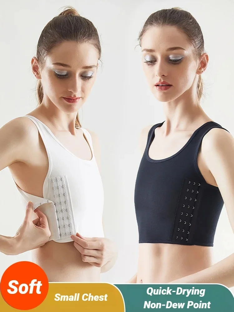 Women Breathable Chest Breast Binder Side Buckle Short Vest Tops Underwear Tank Wireless Wrap Bandages Flat Seamless