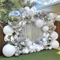90pcs White Silver Balloon Garland Silver Balloon White Pearl balloon Arch Kit for Baby Shower Birthday Wedding Party Decor