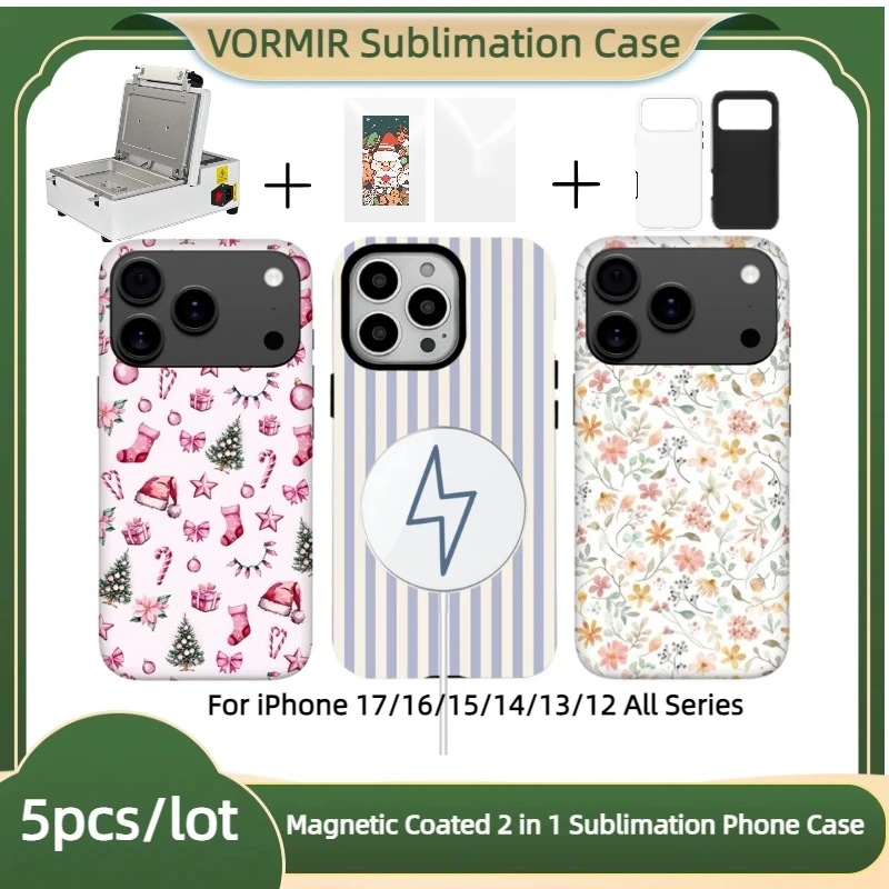 

VORMIR 5pcs Magnetic Coated 2 in 1 Sublimation Phone Case Wireless Charging 3D DIY Tough Protective Back Cover For iPhone Series