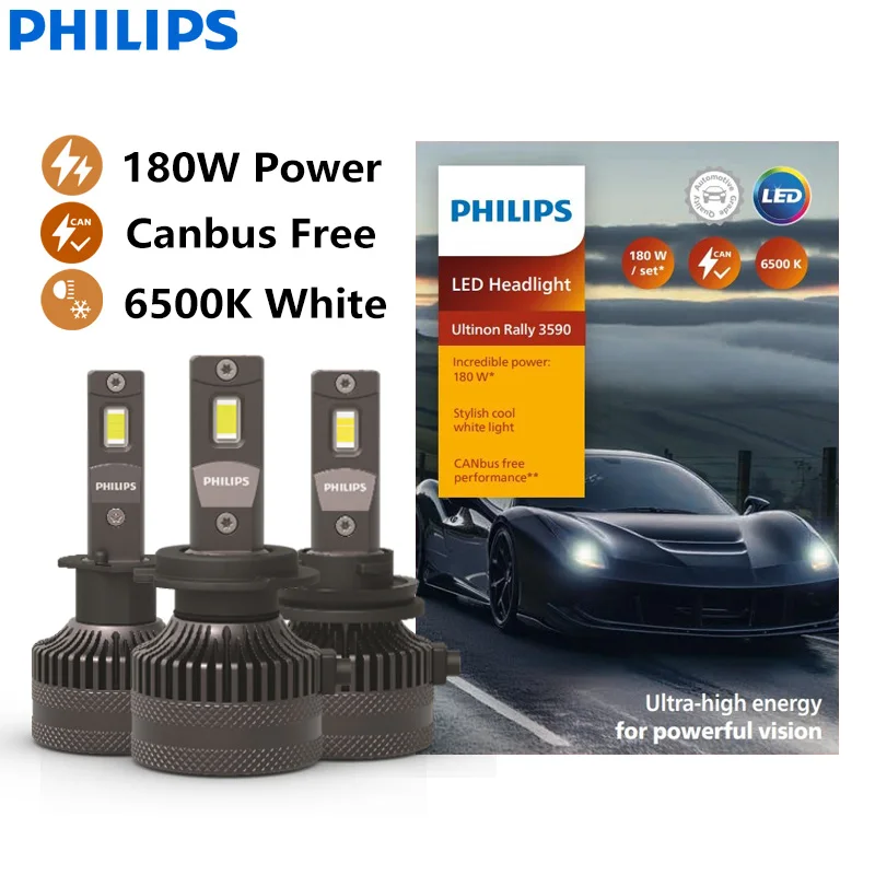 

Philips Ultinon Rally 3590 LED H4 H7 H11 HB3 HB4 HIR2 Мощность 180 Вт Яркая автомобильная фара 6500 К Белый Макс. люмен Ватт Светодиодные лампы