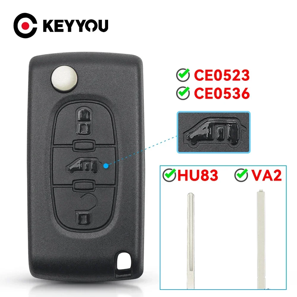 KEYYOU 1PCS New CE0523/CE0536 Remote Car Key For Fiat Scudo For Peugeot Partner Expert For Citroen Berlingo Dispatch (Van)