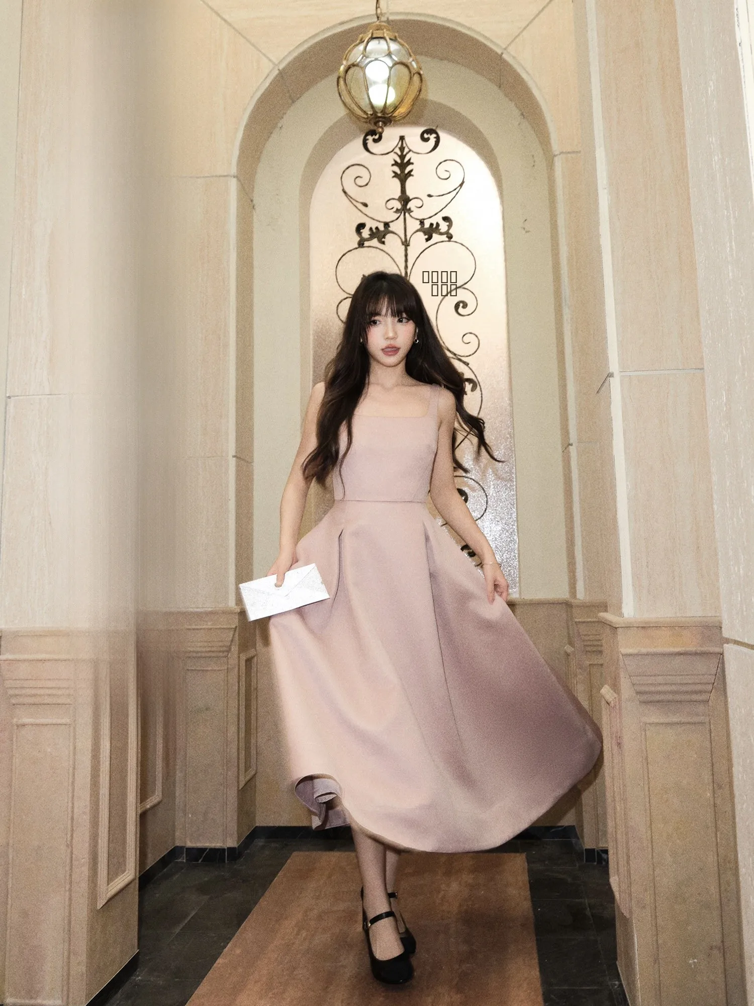 

Ele ment HeBen Skirt Square Collar Waist Cinched Svel Strap Dr Small Formal Dr Women's Polyester Fiber