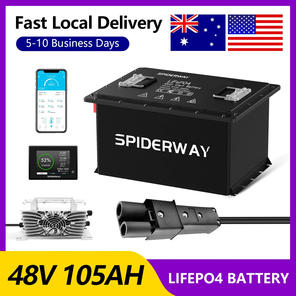 

Lithium Battery 48V 105Ah for Yamaha G19 G22 Golf Cart, 5.376kWh LiFePO4 Replacement Pack, Deep Cycles 200A BMS