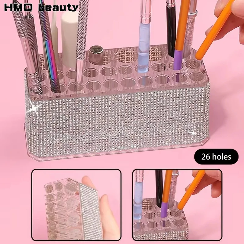 26 Holes Makeup Brushes Organizer Transparent Acrylic Lipstick Holder Nail Polish Display Stand Cosmetic Organization Tools