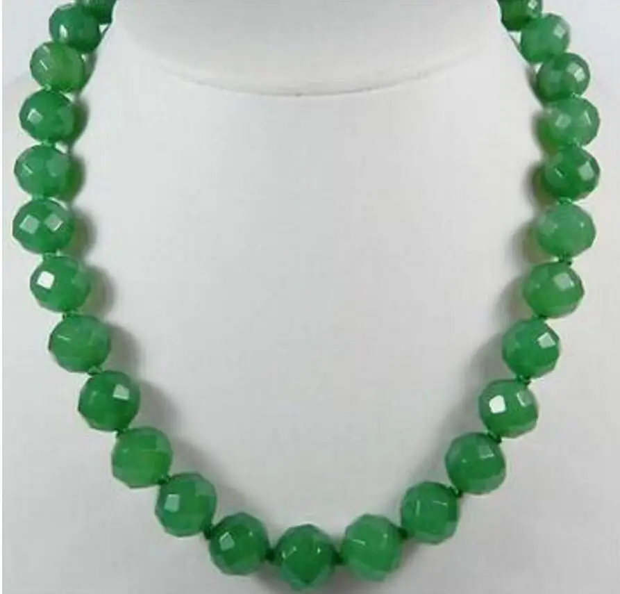 

Stunning!10mm Green Emerald Faceted Round Beads Necklace 18inch