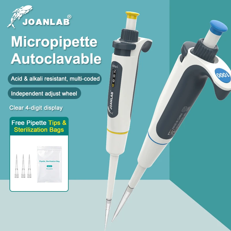 JOANLAB High Precision Manual Micropipette Autoclavable Lab Pipette with Pipette Tips for School Biology Chemistry Lab Research