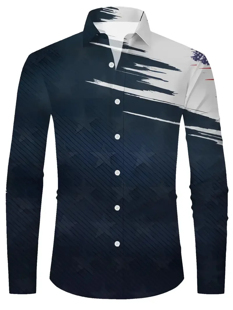 Fashionable Men's Casual Grid Long Sleeve Shirt Comfort Top Flower Leaf Pattern 3D Printed Men's Shirt Top