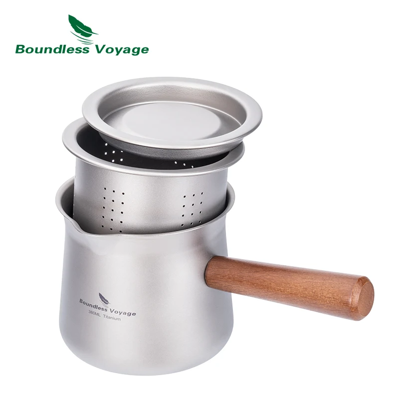 

Boundless Voyage 380ml Titanium Cup Single Layer Mini Teacup Tea Maker with Filter and Cover Wooden Handle