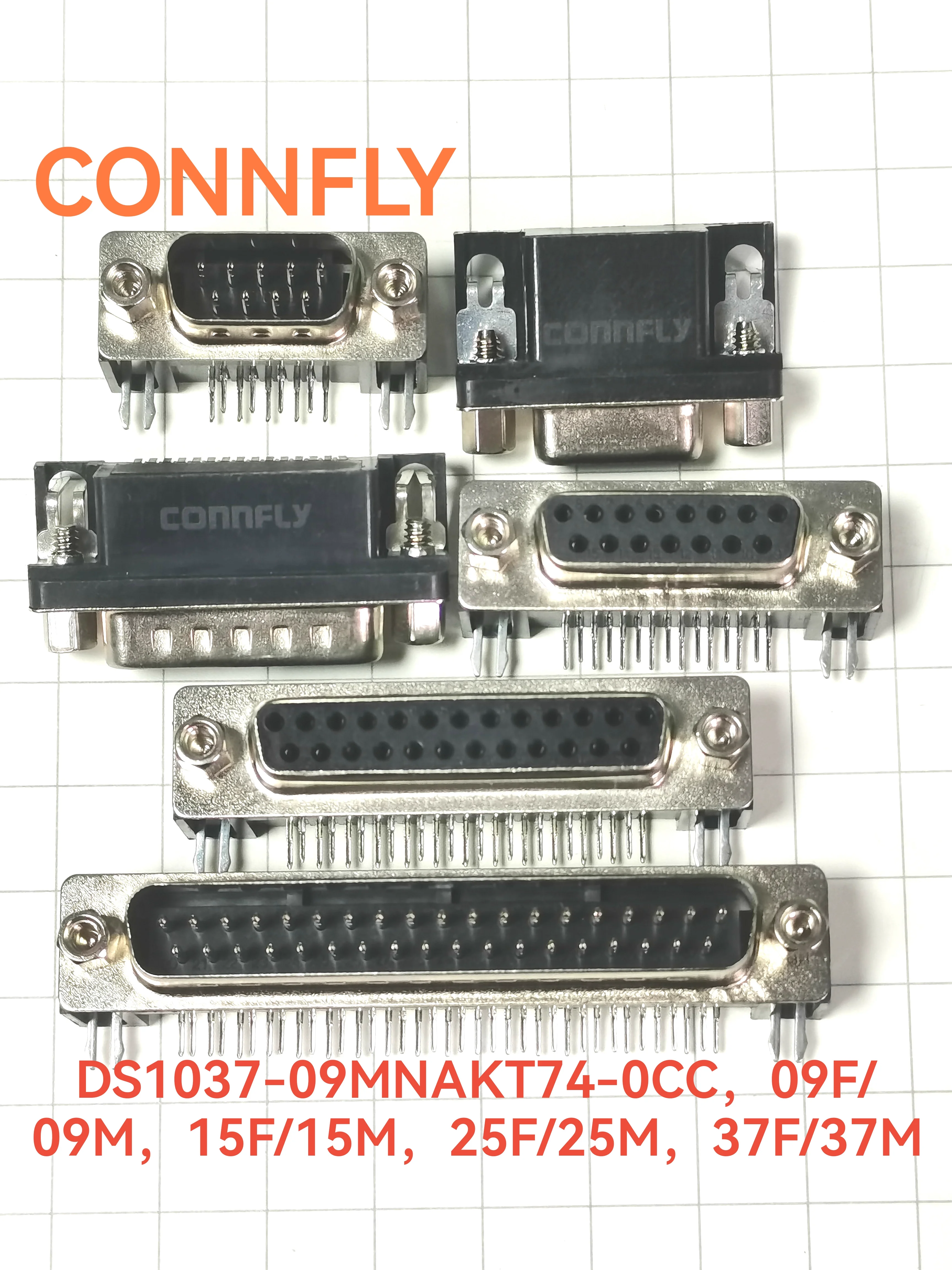 

10PCS/LOT DS1037-09FNAKT74-0CC 09M/F 15M/F 25M/F 37M/F D-SUB R/A 90 degrees, nickel-plated shell, riveted and locked screws