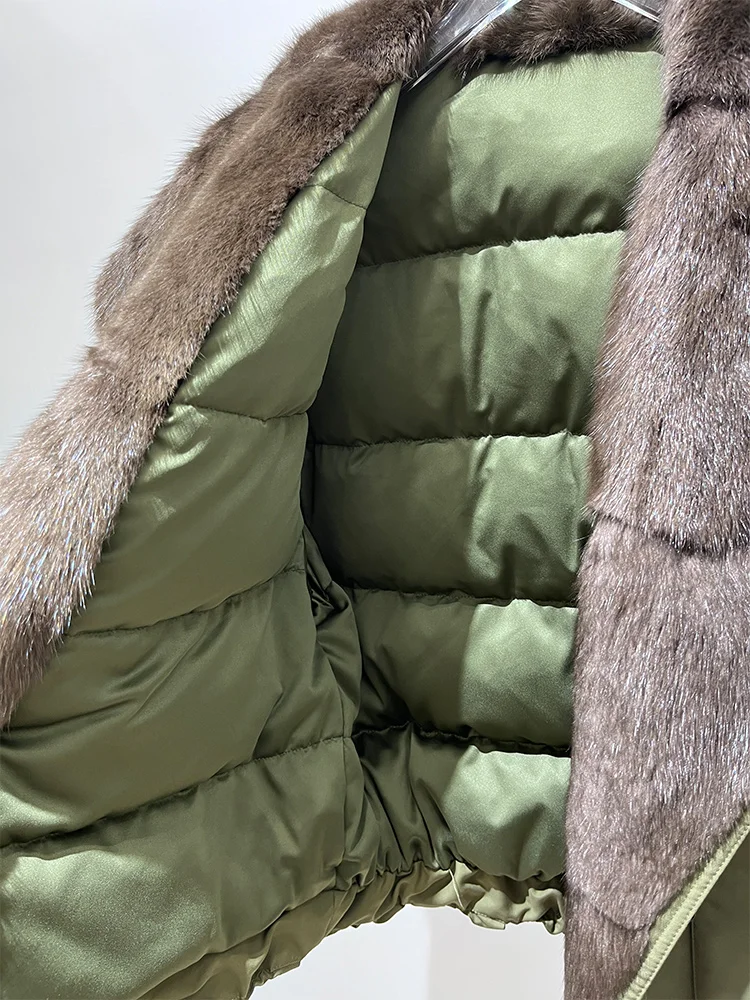 أزياء الشتاء الدافئة البخاخ السترات النساء الحقيقي الطبيعي الحقيقي المسخرية الفراء طوق أوزة أسفل السترات سميكة الإناث معاطف أبلى