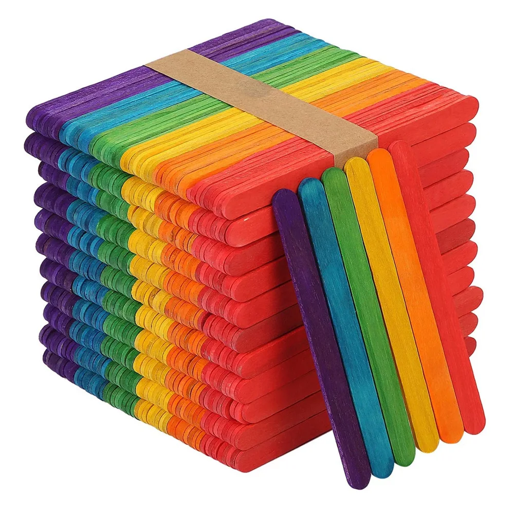 50 bâtonnets de sucettes glacées colorés pour l'artisanat, bâtonnets en bois colorés pour loisirs créatifs, bâtonnets de crème glacée, bâtonnets de sucettes glacées arc-en-ciel