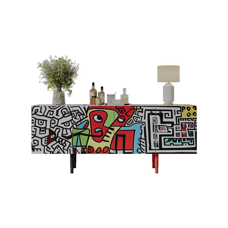 

Painted dining side cabinet Living room wall decoration Entrance cabinet Original design Art graffiti TV cabinet