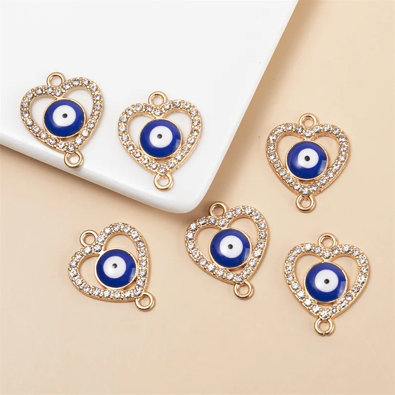 

HEYUYAO 10PCS/PACK 21*17mm Crystal Heart Blue Eyes Charms Connector For Women Girls DIY Neckalce Bracelet Jewelry Accessories