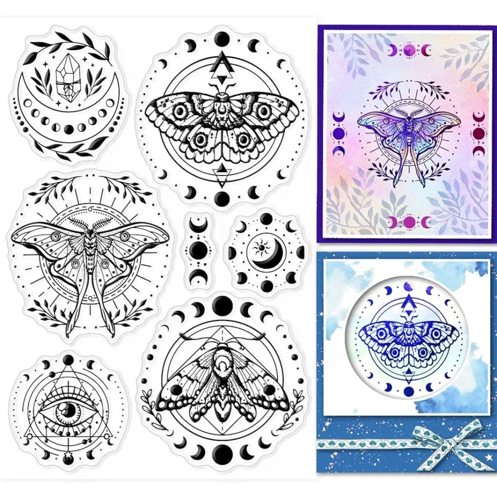 Moth Stamps Evil Eyes Decorative Clear Stamps Silicone Clear Stamps for Card Making Clear Silicone Seal