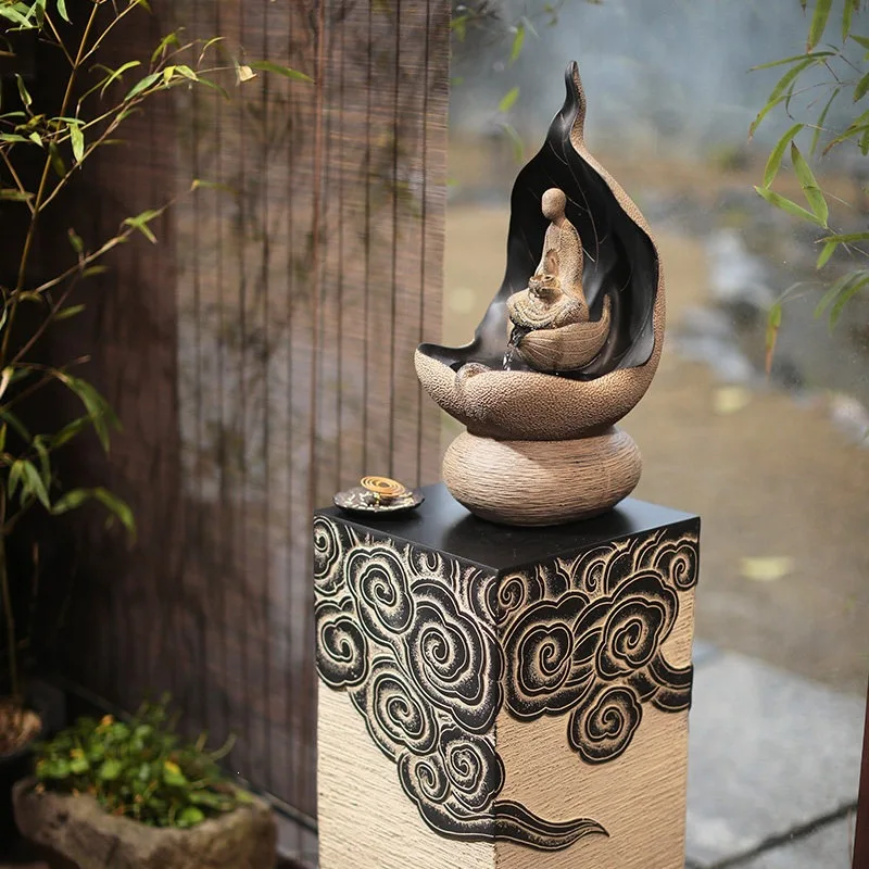 New Chinese-style flowing water ornament Zen space Home decoration Office tea room Buddhist hall desktop fountain landscape