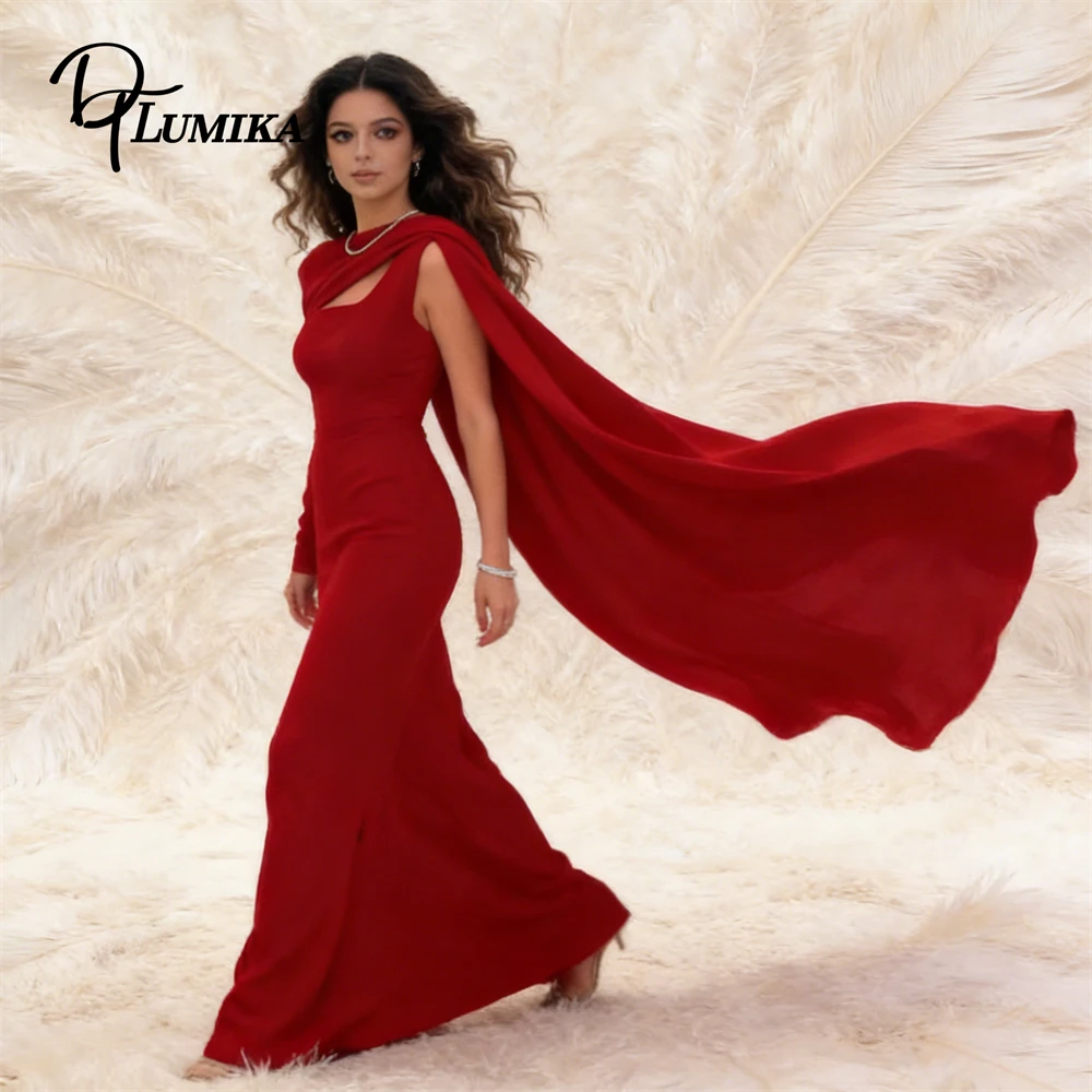 

Красное вечернее платье-русалка на одно плечо с накидкой и вырезами, элегантный и изысканный наряд для коктейльных вечеринок и свадебных торжеств