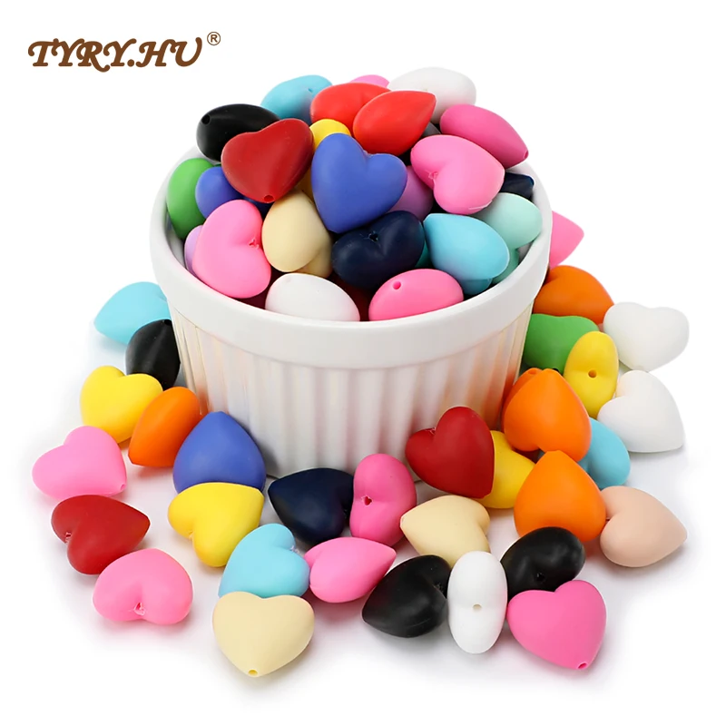 

TYRY.HU 100pcs Colorful Heart Shape Silicone Beads Teething Molar Beads For Jewelry Making Diy Bracelet Necklace Handmade