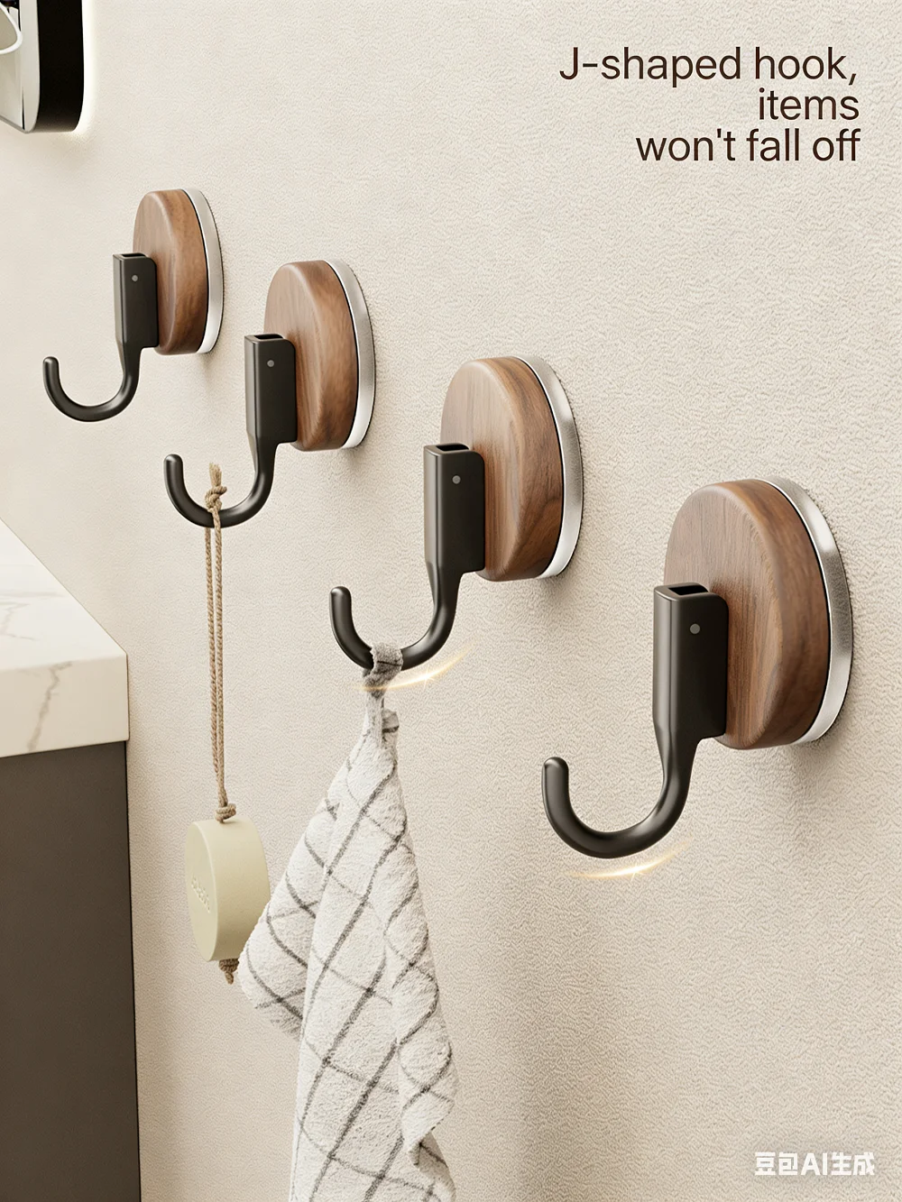 

Wood grain suction cup hook, no-drilling, strong load-bearing capacity, for kitchen, bathroom, toilet door back