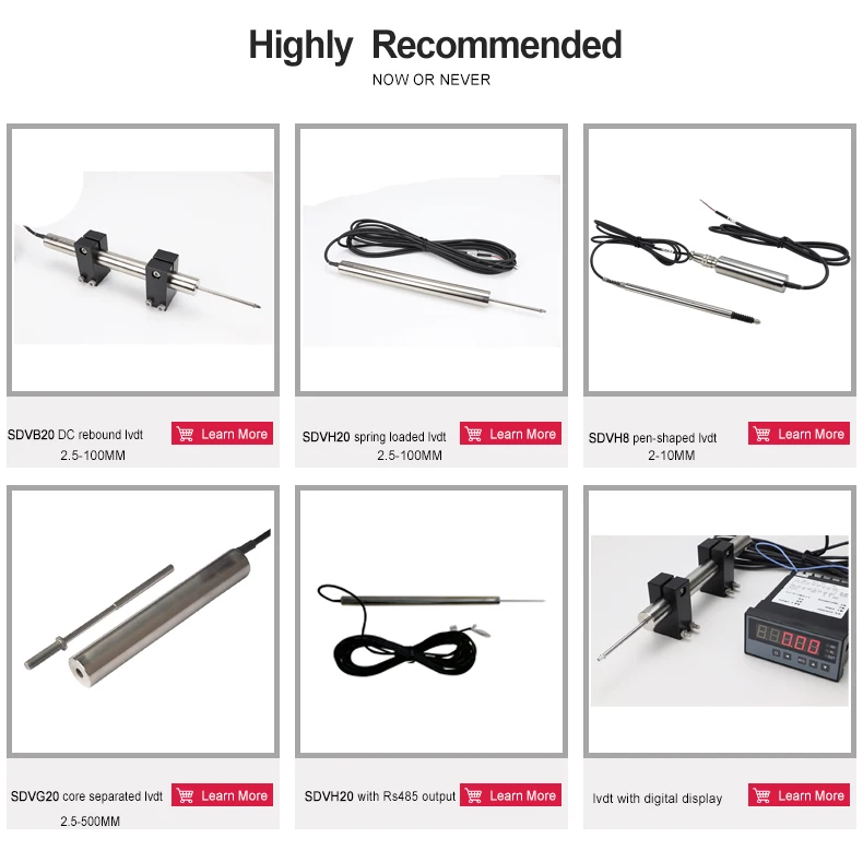SDVH20-100MM 0.1% High Accuracy RS485 Output Inductive LVDT Displacement Sensor