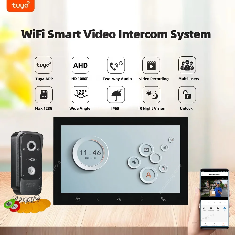 10 Inch Tuya WIFI Video Intercom System HD 1080P Outdoor Doorbell Camera Wireless Residential Video Doorphone for Home Apartment