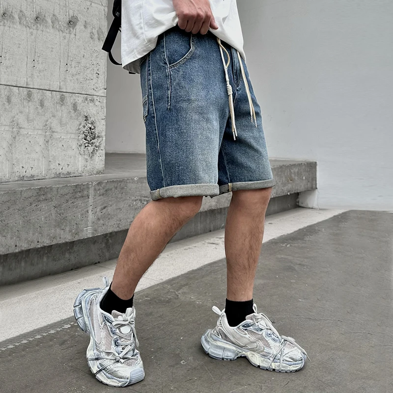 Summer Versatile Retro Loose Casual Thin Cropped Pants For Men'S New Waist Tied Fashionable Jeans