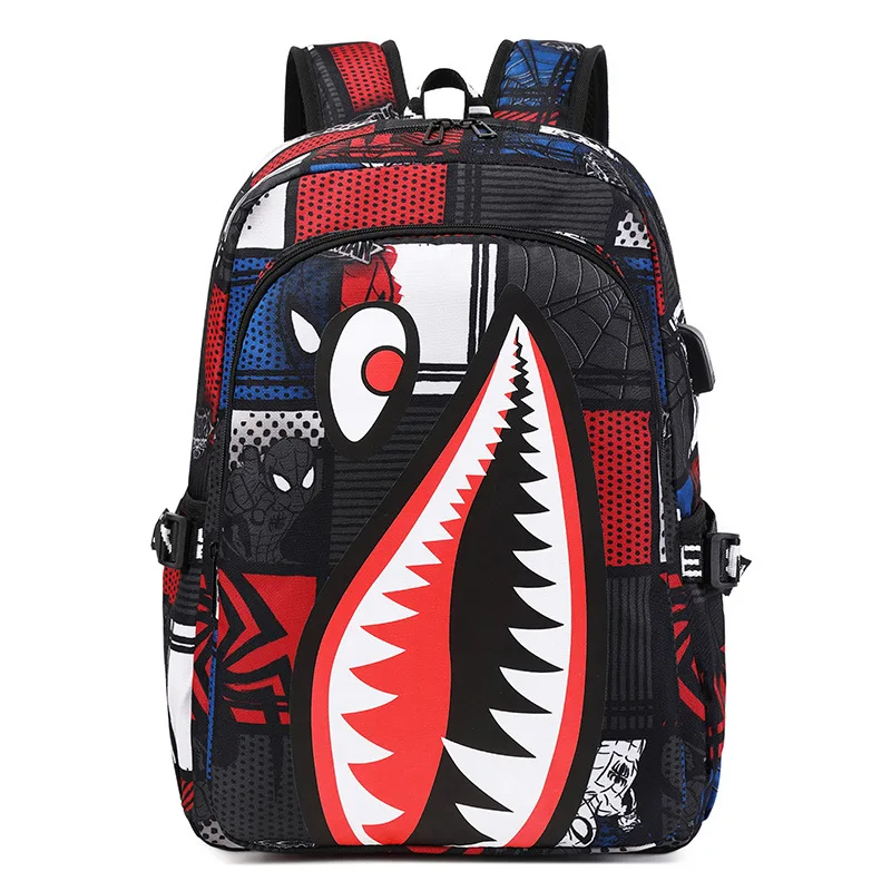 Waterproof Backpacks Travel Kuromi School Backpack 2024 Bag Student Shark Print Large Capacity Lightweight Casual Simple Bag Ita