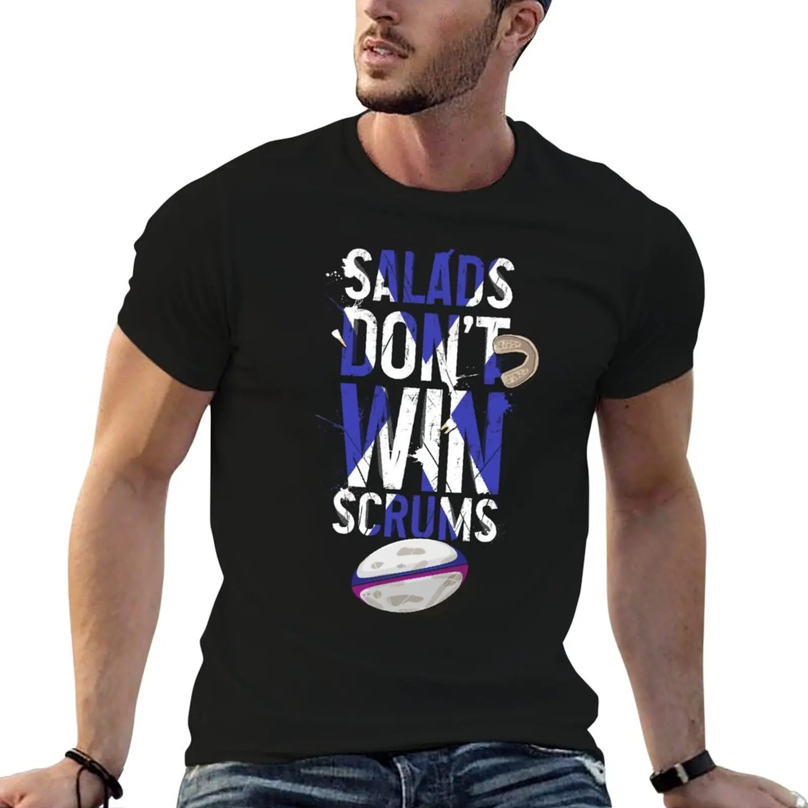T-shirt léger et basique pour le sport, avec inscription « Funny Rugby Scotland / Salads don't win scrums »
