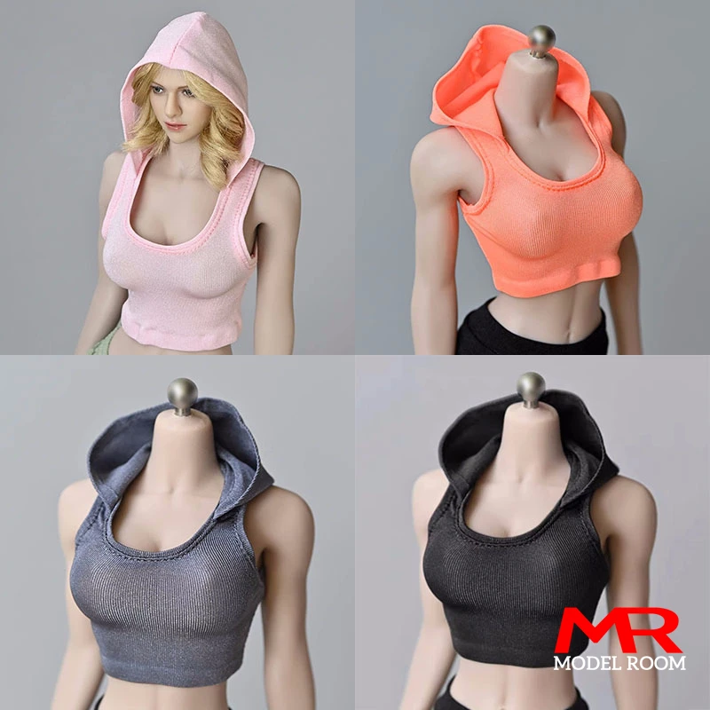 1/6 Scale Female Hooded Top Sleeveless Short Vest Shirt Clothes Model Fit 12 inch TBL PH JIAOU ANT YM Soldier Action Figure Body