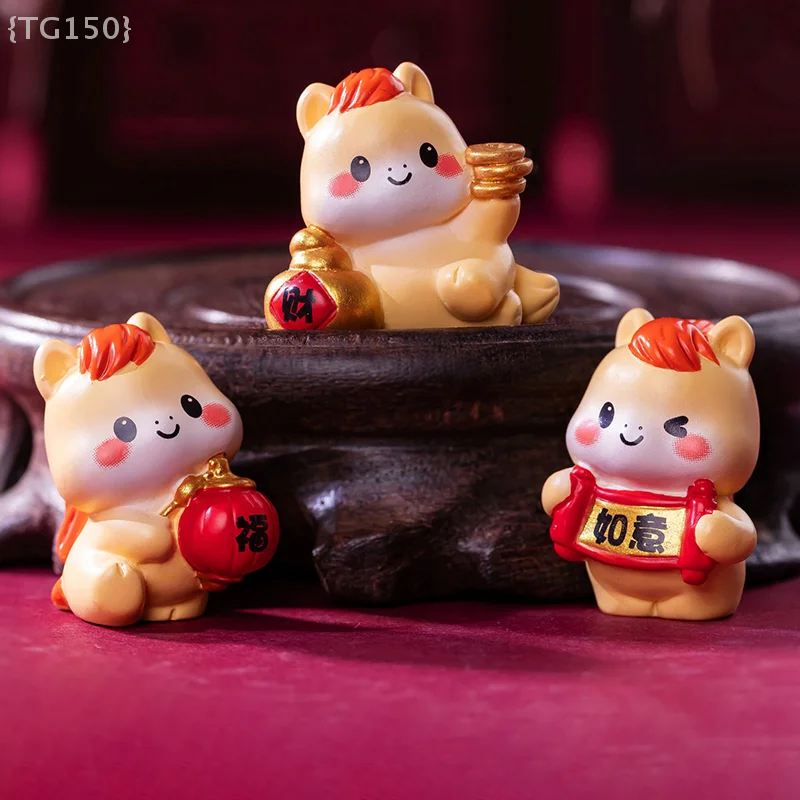 【رقم】2026 تمثال حصان محظوظ، ديكور المناظر الطبيعية الصغيرة على شكل حيوانات كرتونية لتزيين المنزل والمكتب للعام الجديد