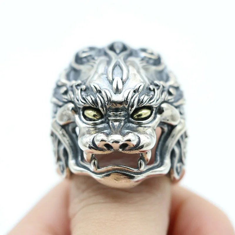 

Sterling Silver 925 Ring Personalized Retro Dragon Guardian God Dominant Lion Dragon Men's Open Ring Thai Silver Jewelry