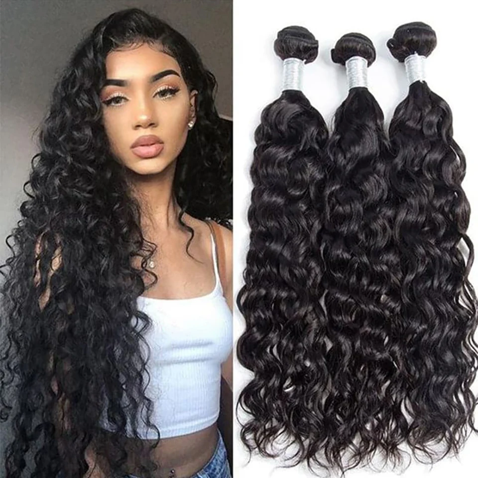 Queena-Raw Indian Hair Weave Bundles, 10A Water Wave, Bulk Cabelo Humano para Trançar, Extensões Encaracoladas Não Transformados, Ofertas