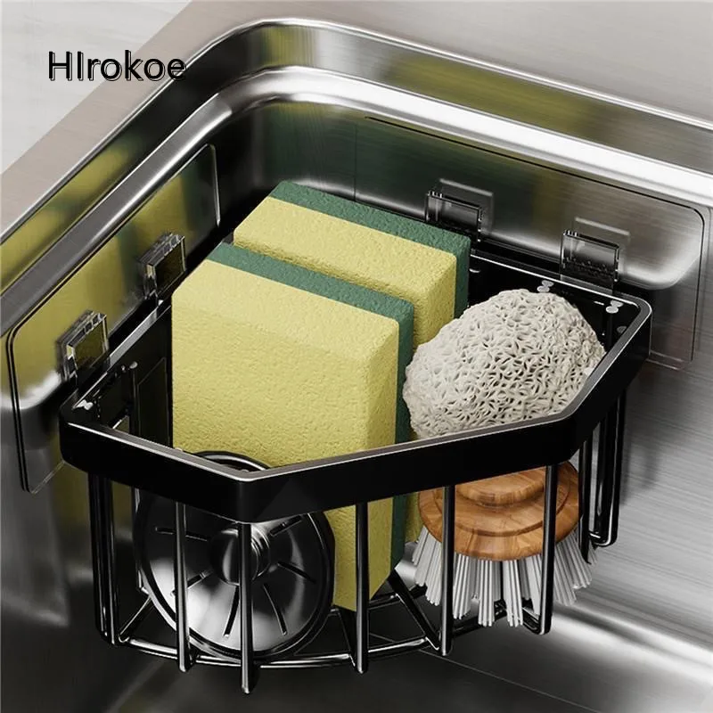 

Stainless Steel Kitchen Sink Corner Sponge Storage Basket Bathroom Household Storage Rack No Punching Triangle Corner Drain Rack