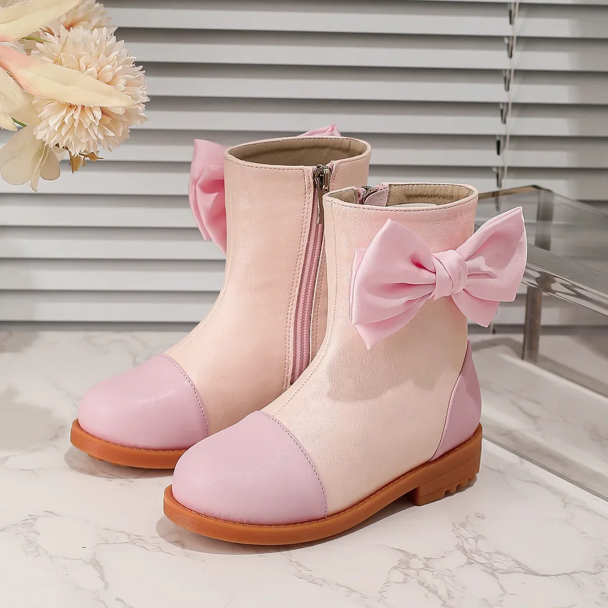 Girls' Short Boots Autumn New Fashion Bow Children's Princess Boots Soft Sole Casual Girls' Leather Boots 3-10 Years Old