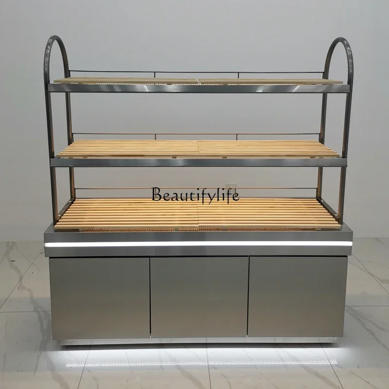 New Stainless Steel Titanium-Plated Bread Counter Zhongdao Marble Supermarket Display Cabinet