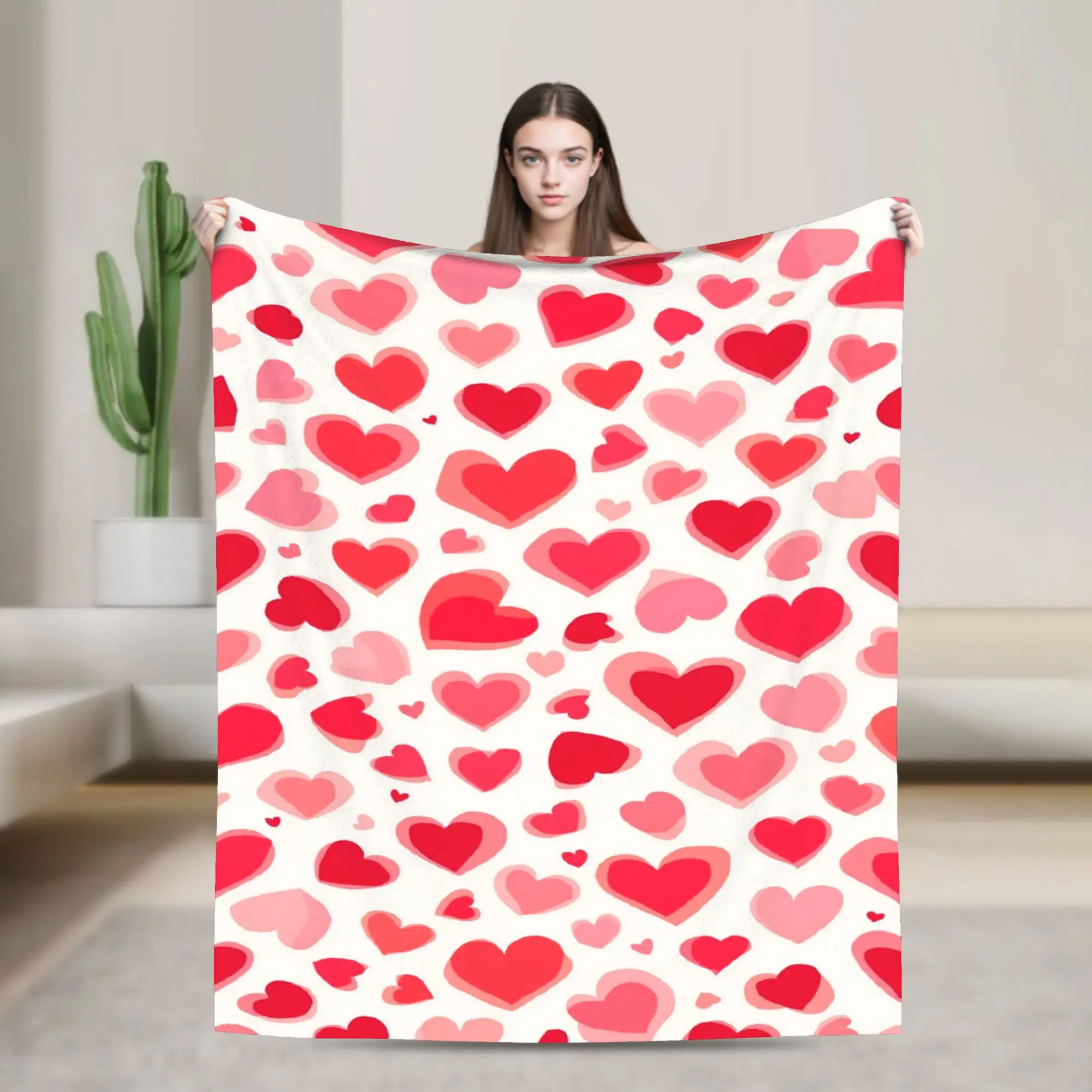 Soft Pink Red Heart Confetti Blanket Quality Super Soft  Throw Blanket Winter Travel Office Living Room Graphic Bedspread