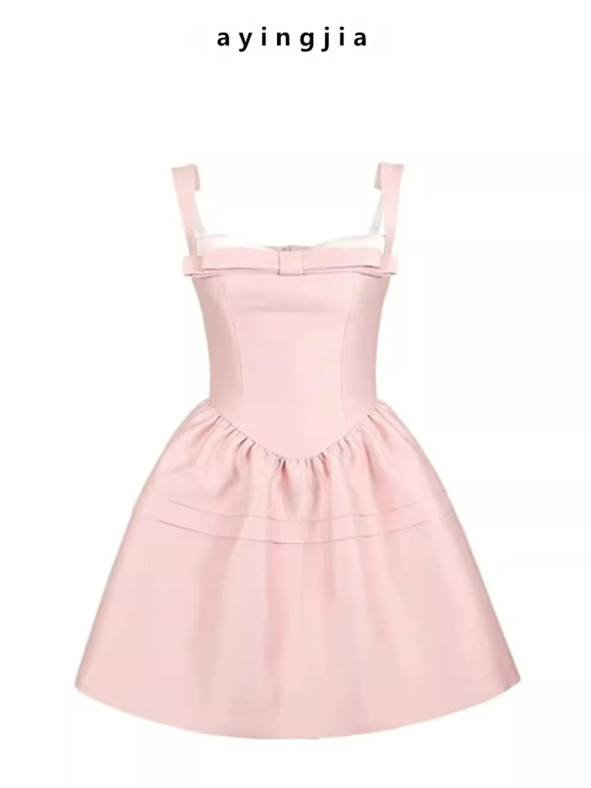 

Pink Knot Acetate Silk Blend Princ Light Dr Strapl ort A-Line Skirt Gown for Banquet High Waist Design